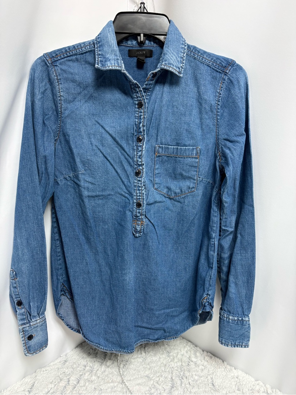 J. Crew Blue Denim Button up Tunic Long Sleeve top size 2
